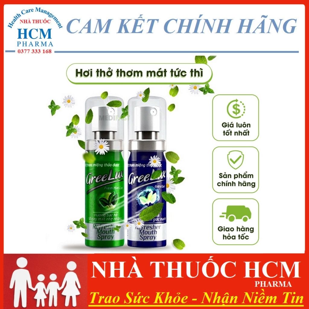 Xịt thơm miệng khử mùi hôi miệng Greelux Thảo Dược hương bạc hà chai 12ml - HCM43
