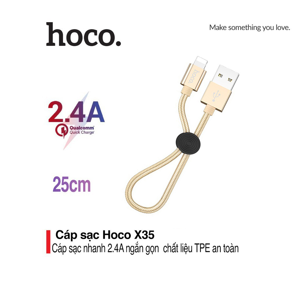 Cáp sạc 2.4A Hoco X35 Lightning truyền dữ liệu dài 25cm cho iPhone/iPad