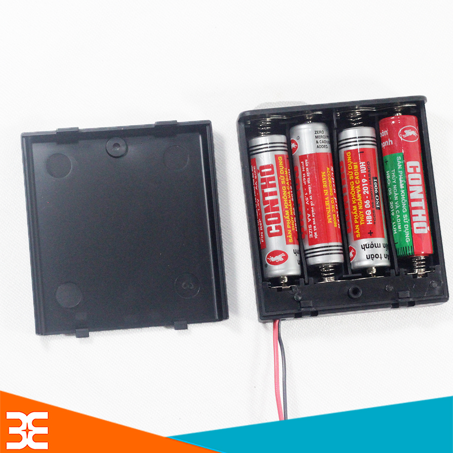 Đế pin aa có nắp 4 pin đấu nối tiếp