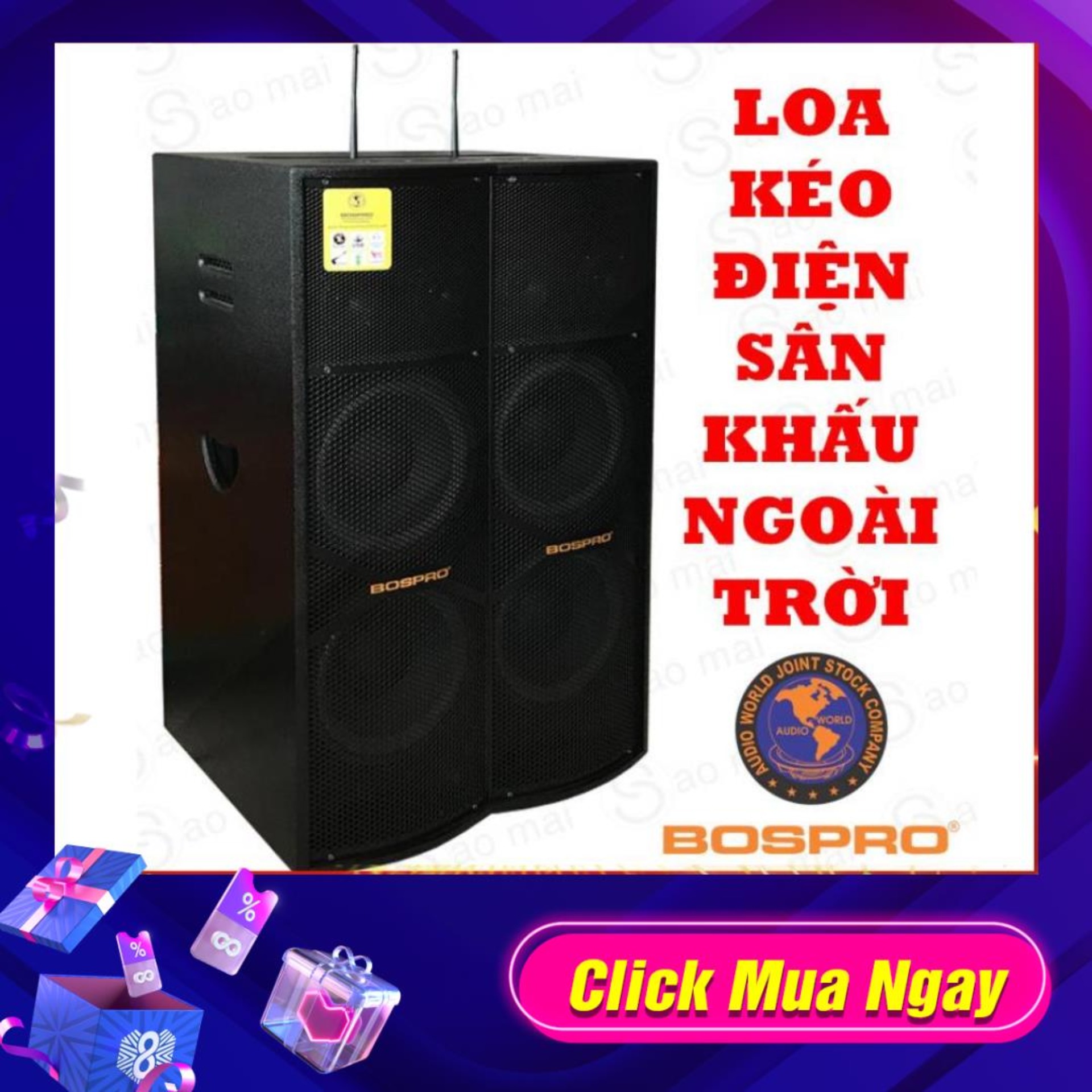 [Trả góp 0%] Xả Lỗ - Loa kéo Điện BOSPRO PRO-7015 loa karaoke Sân Khấu 4 bass công suất đỉnh 660W kèm 2 micro không dây