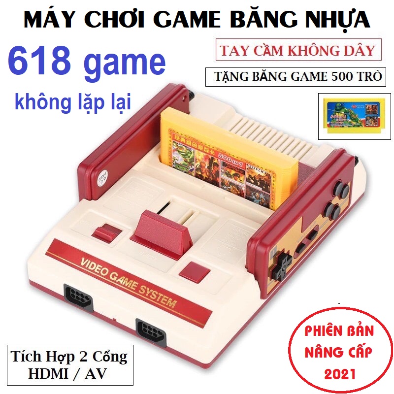 Máy Chơi Game 4 Nút Cầm Tay- Máy Chơi Điện Tử Trên Tivi HDMI/ AV, Game cổ điển 2 người chơi Tặng kèm 1 băng game nhựa 500 trò chơi không lặp lại