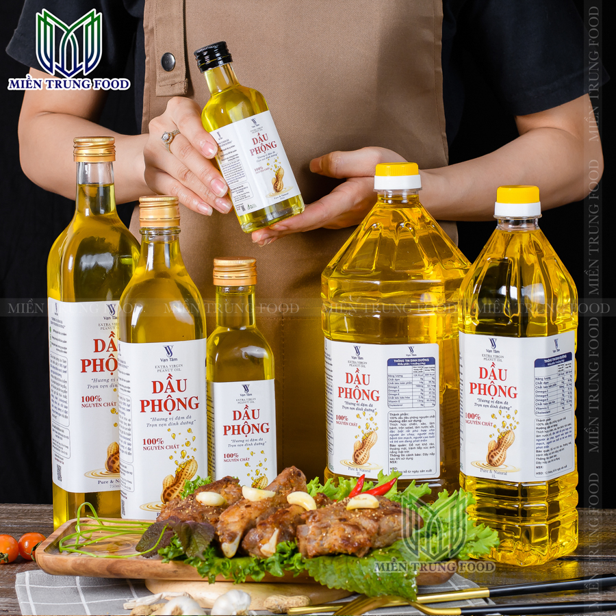 Dầu ăn đậu phộng, dầu lạc nguyên chất ép lạnh Vạn Tâm được kiểm nghiệm an toàn tốt cho sức khỏe, Chai 1L