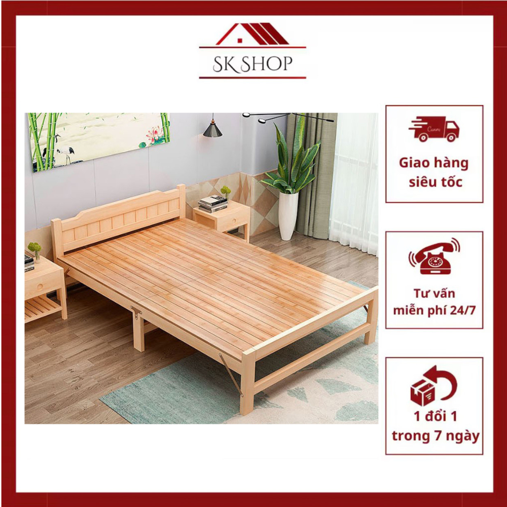 Giường xếp gỗ thồng, giường gỗ thông xếp gọn 80x195cm, giường 1 người nằm, giường gỗ, giường xếp, giường cá nhân
