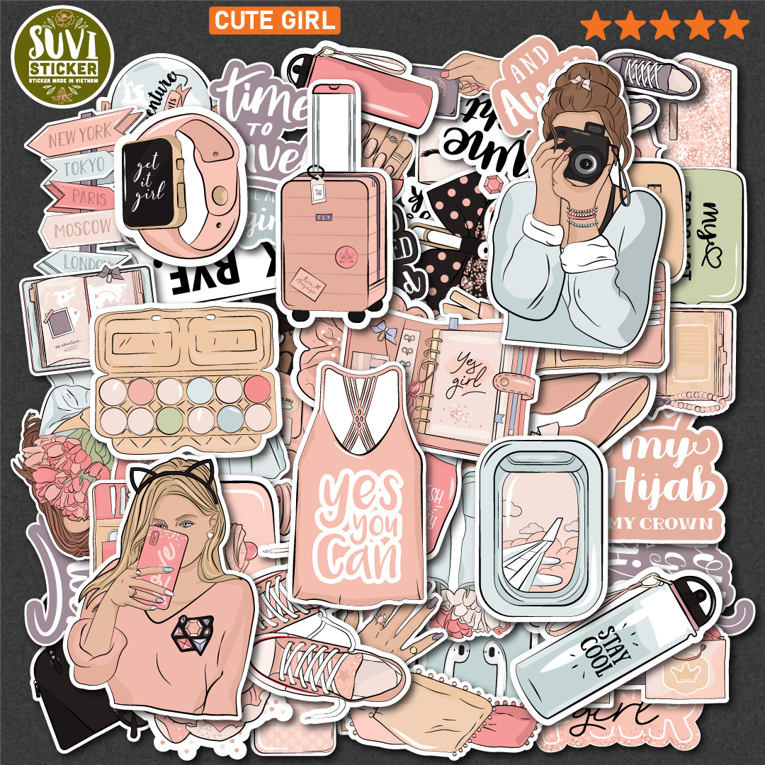 Sticker Girl Cute 2 chống nước dán laptop, điện thoại, đàn guitar, mũ bảo hiểm. MSP: Girl04
