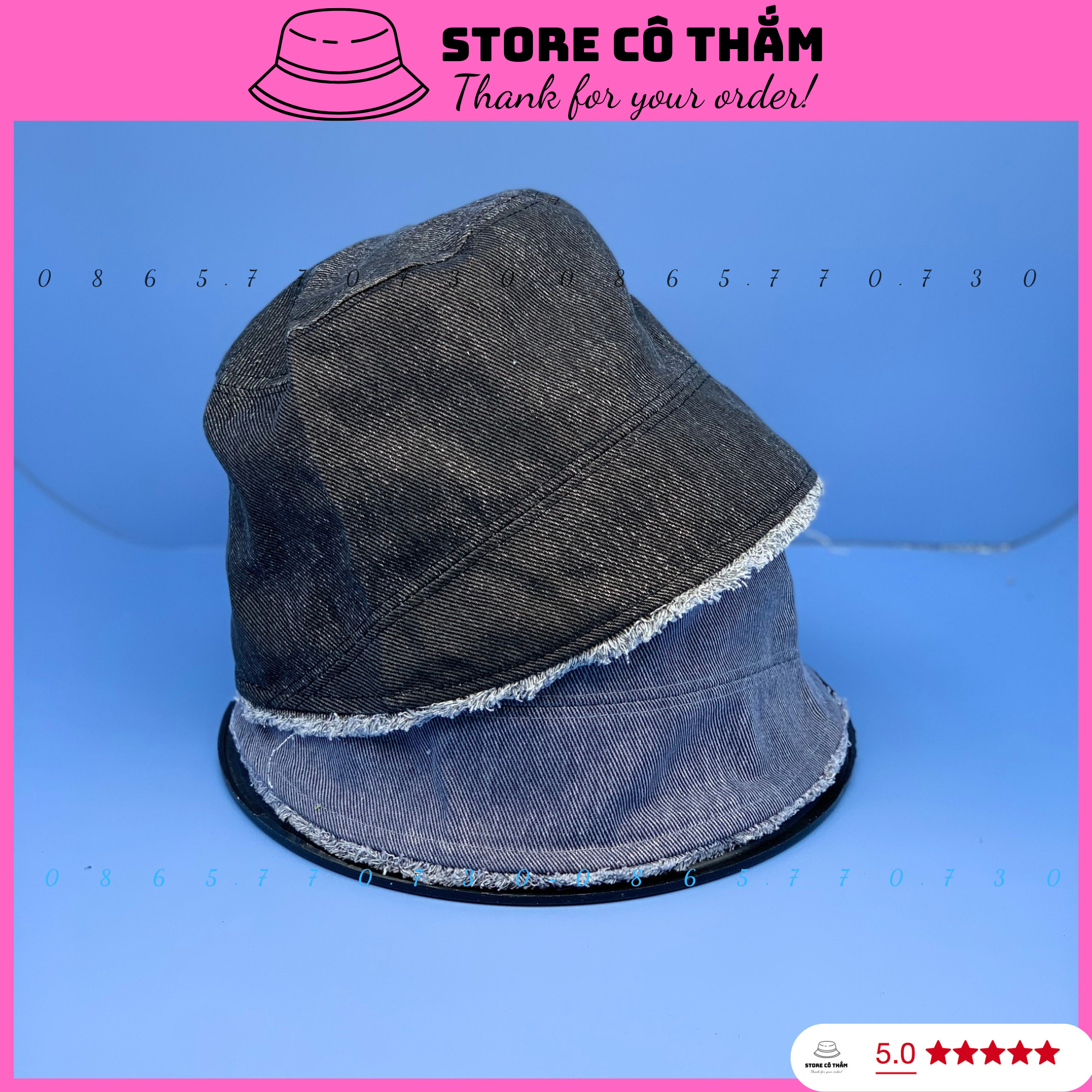 Nón bo cụp denim vành rách tua chất jean hàng chuẩn qc nhập cao cấp