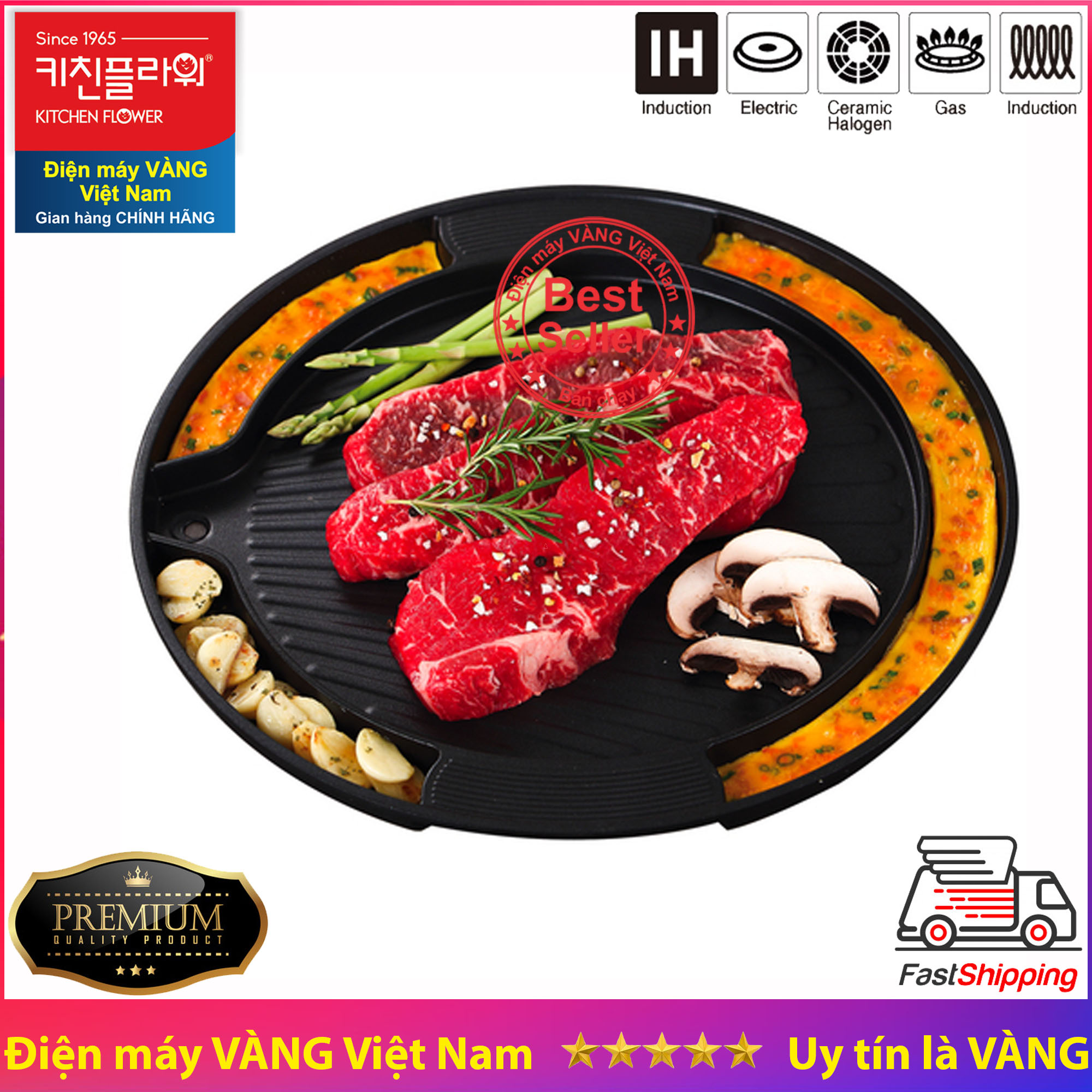 Chảo nướng trứng hấp Kitchen Flower Hàn Quốc IG-360 và NY3563 dùng được bếp từ