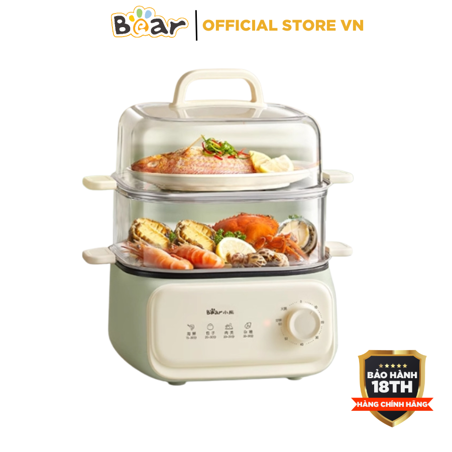 Nồi hấp điện 2 tầng 10.3L đa năng BEAR DZG-UA0P8, Công suất 1300W, Kèm Nấu Lẩu, Khay Inox304, Có chế độ hẹn giờ. BH 18 Tháng