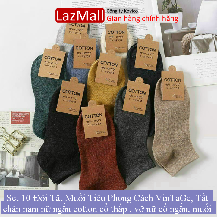 Sét 10 Đôi Tất Muối Tiêu Phong Cách VinTaGe, Tất chân nam nữ ngắn cotton cổ thấp , vỡ nữ cổ ngắn, muối tiêu xuất Nhật
