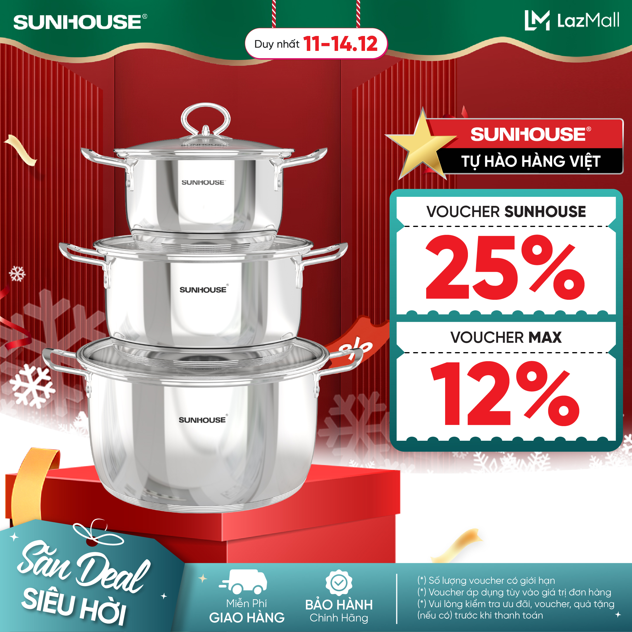 NEW 2025 Bộ Nồi Inox Đáy 5 Lớp Ứng Dụng Công Nghệ Impact Chính Hãng Sunhouse Healthy SHG788E SHG788 Phù Hợp Cho Mọi Loại Bếp; An Toàn Cho Người Dùng