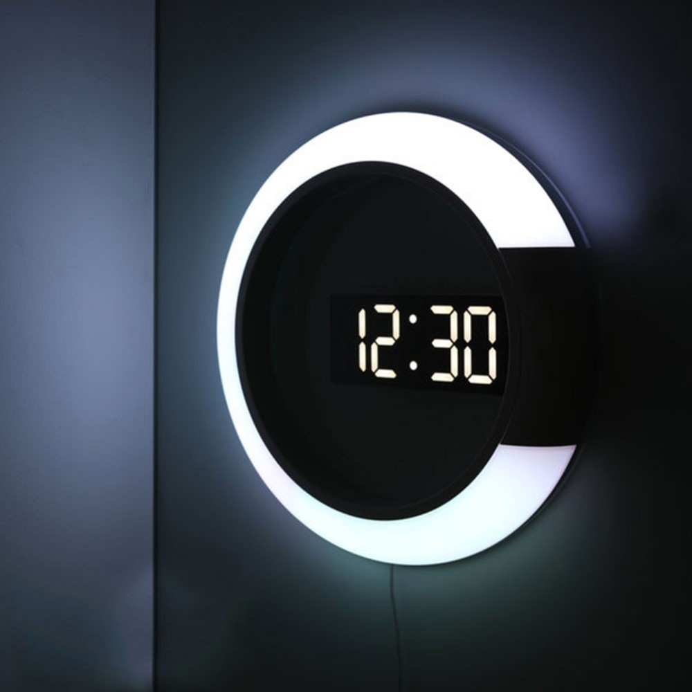 Đồng hồ để bàn kỹ thuật số 3D LED Đồng hồ báo thức Gương rỗng Đồng hồ treo tường 7 màu Nhiệt độ hiện đại Ngày đèn ngủ cho trang trí phòng khách gia đình USB Plug in Powered