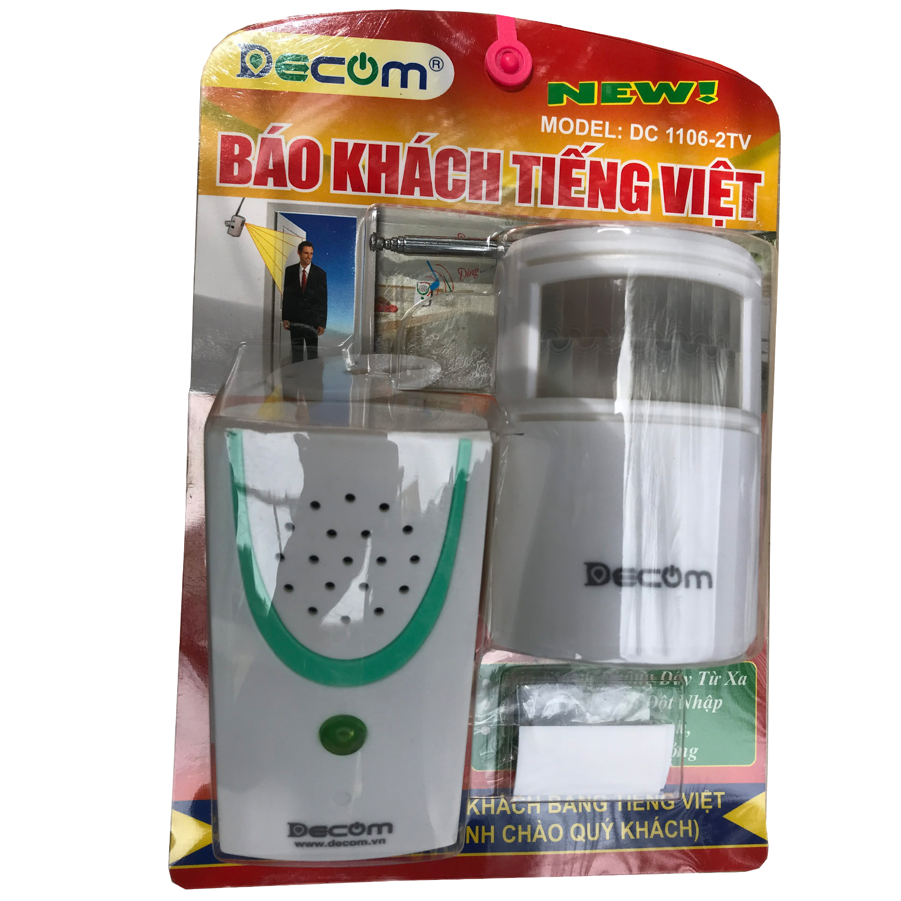 Chính hãng]chuông báo khách, báo động chống trộm hồng ngoại không dây decom