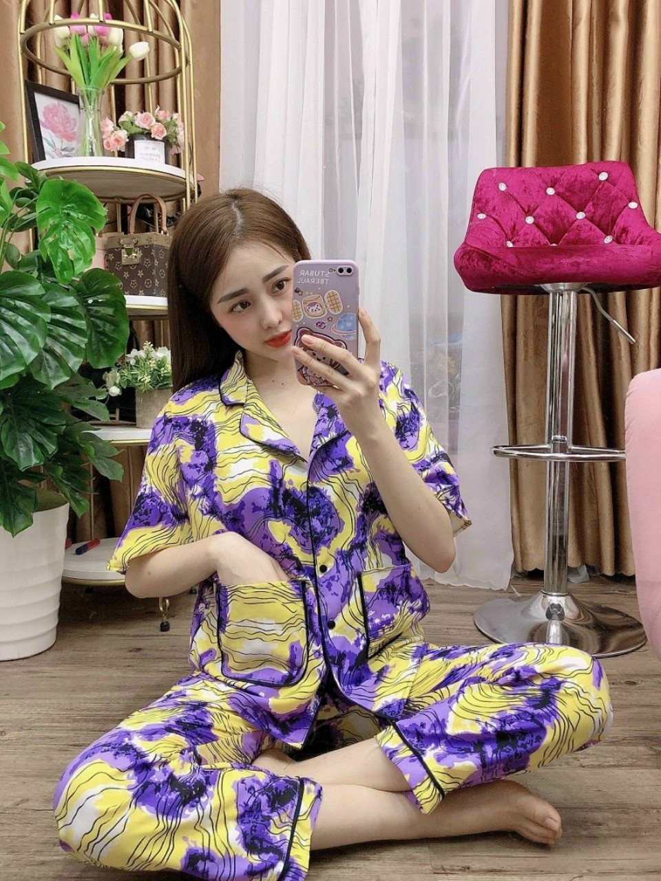 Đồ bộ PIJAMA quần dài tay ngắn, freesize 55kg