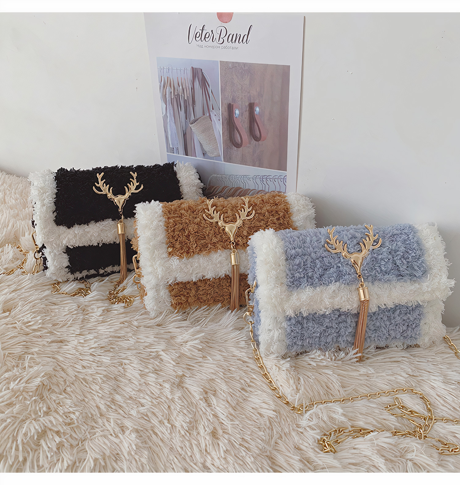 Túi handmade tự đan lông xù - phụ kiện đan túi ps203
