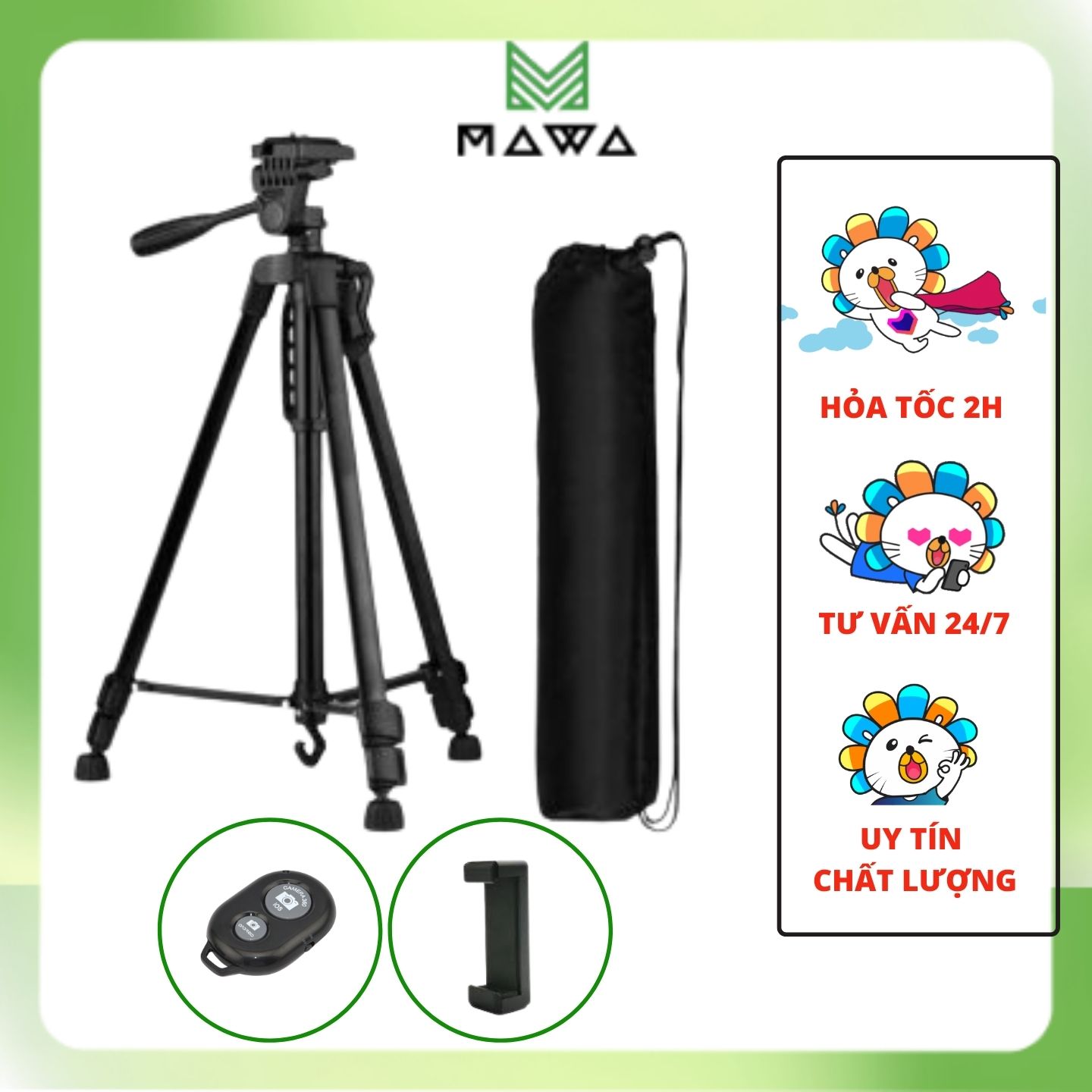 Chân đế máy ảnh, điện thoại, tripod WEIFENG WT-3520, tặng kèm đầu kẹp điện thoại, remote và túi đựng