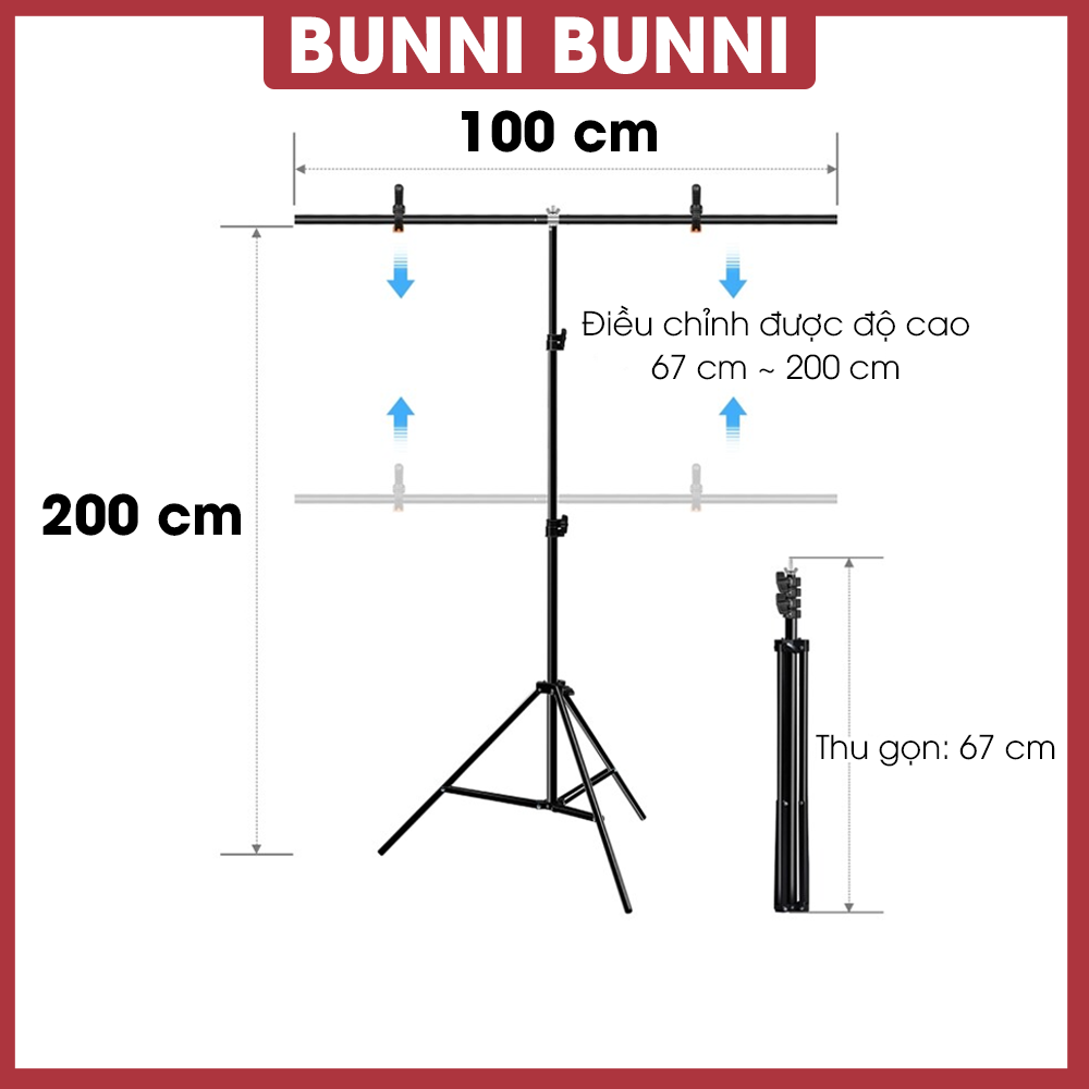 Khung treo phông nền chụp ảnh - giá treo phông nền chữ t 100x200 cm