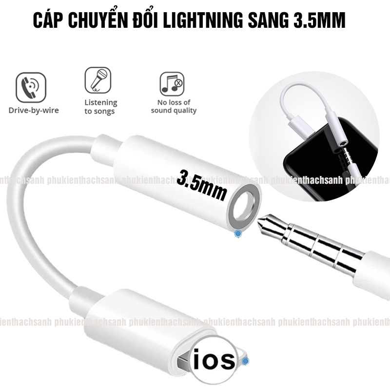 Cáp chuyển đổi Lightning sang 3.5mm dành cho Iphone - Đầu chuyển đổi cổng tai nghe iphone từ Lightning sang 3.5mm