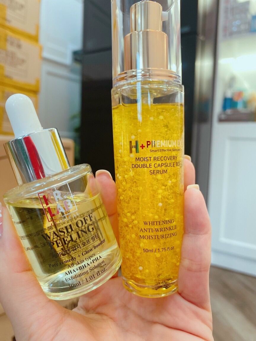 Combo 2 sản phẩm peel da pha lê kr. lab + kén tằm vàng b3 h+ premium ex