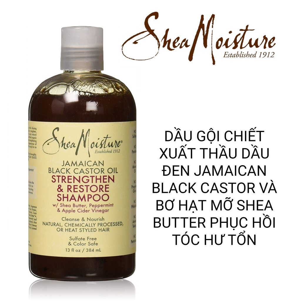 [HCM]Shea Moisture dầu gội chiết xuất Thầu dầu đen Jamaican Black Castor Oil Shampoo phục hồi tóc hư tổn - 384ml