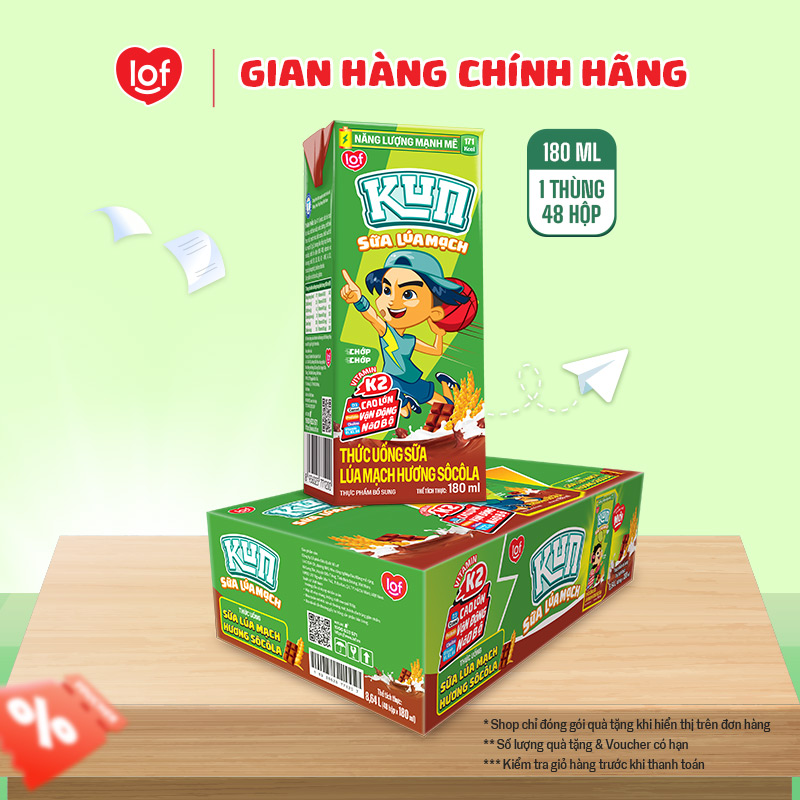 Sữa lúa mạch KUN vị socola thùng 48 hộp x 180ml