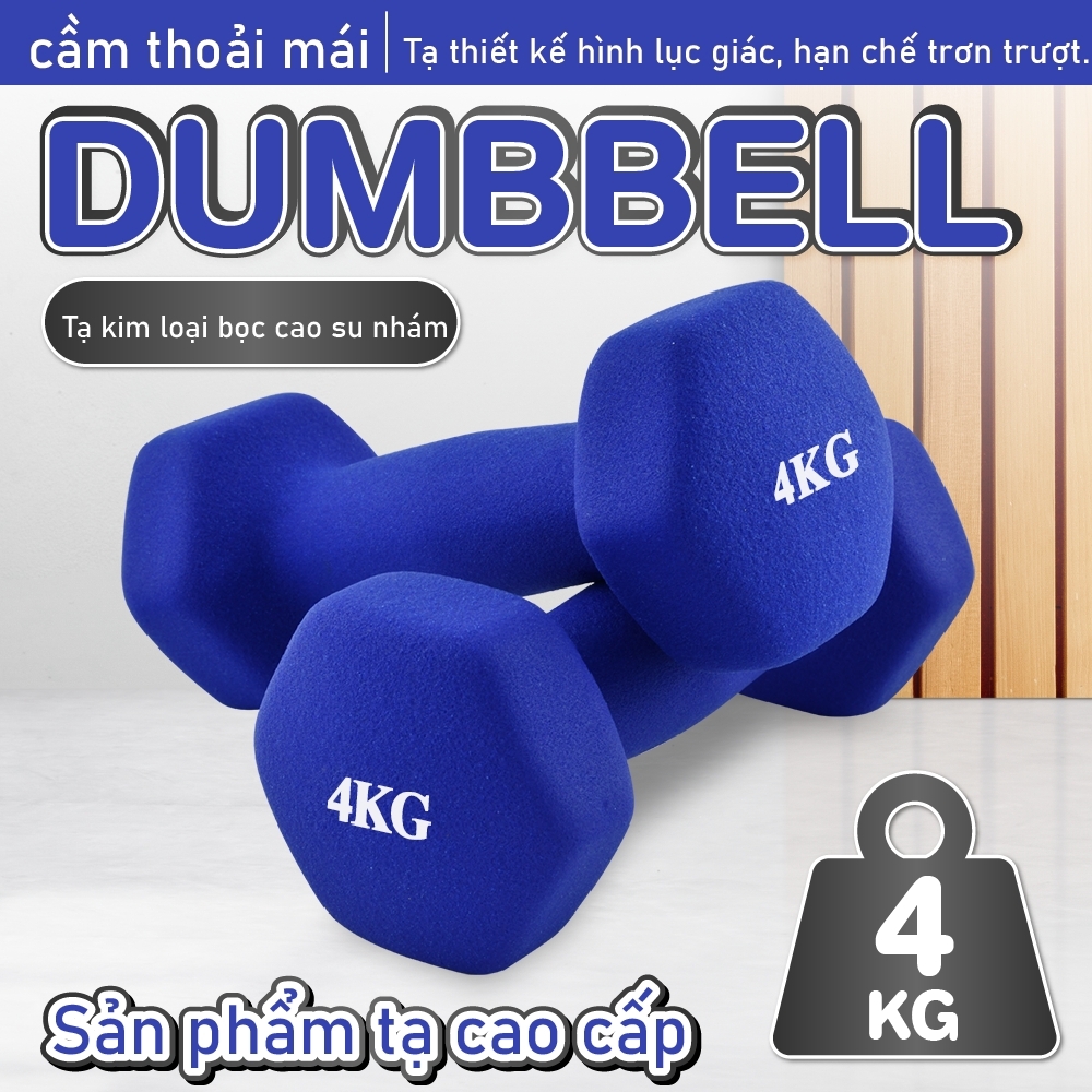 GYM - Một cặp tạ tay 2kg cao cấp lõi thép đặc bọc caosu nhám THÁI LAN Tập Gym (Tổng 4kg)