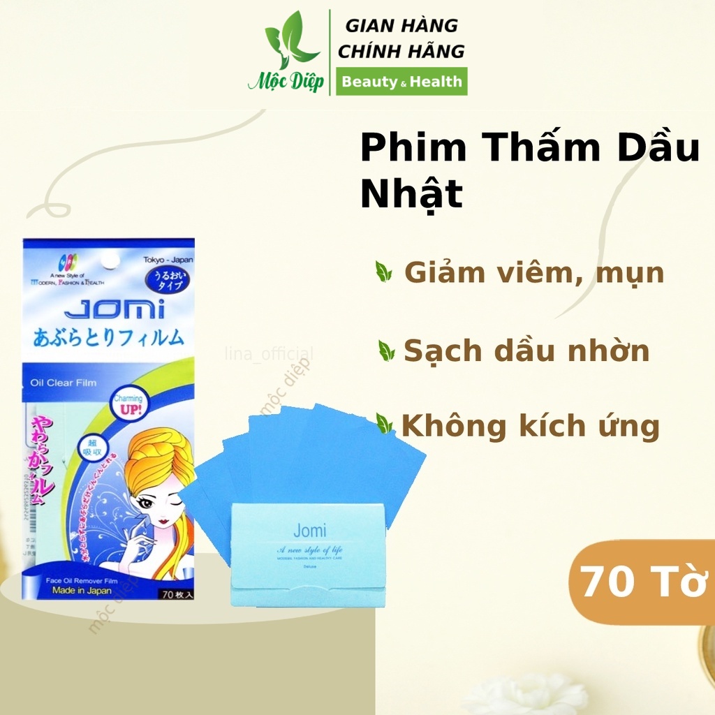 Phim thấm dầu Jomi Nhật Bản 70 tờ giúp loại bỏ dầu thừa, ngăn ngừa mụn - Mộc Diệp