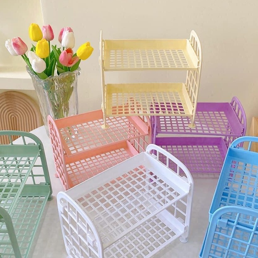 Kệ nhựa mini , giá để đồ 2 tầng làm decor , đựng đồ đa năng xinh xắn Kệ Nhựa Mini 2 Tầng Mini Đựng Đồ Đa Năng Siêu Xinh