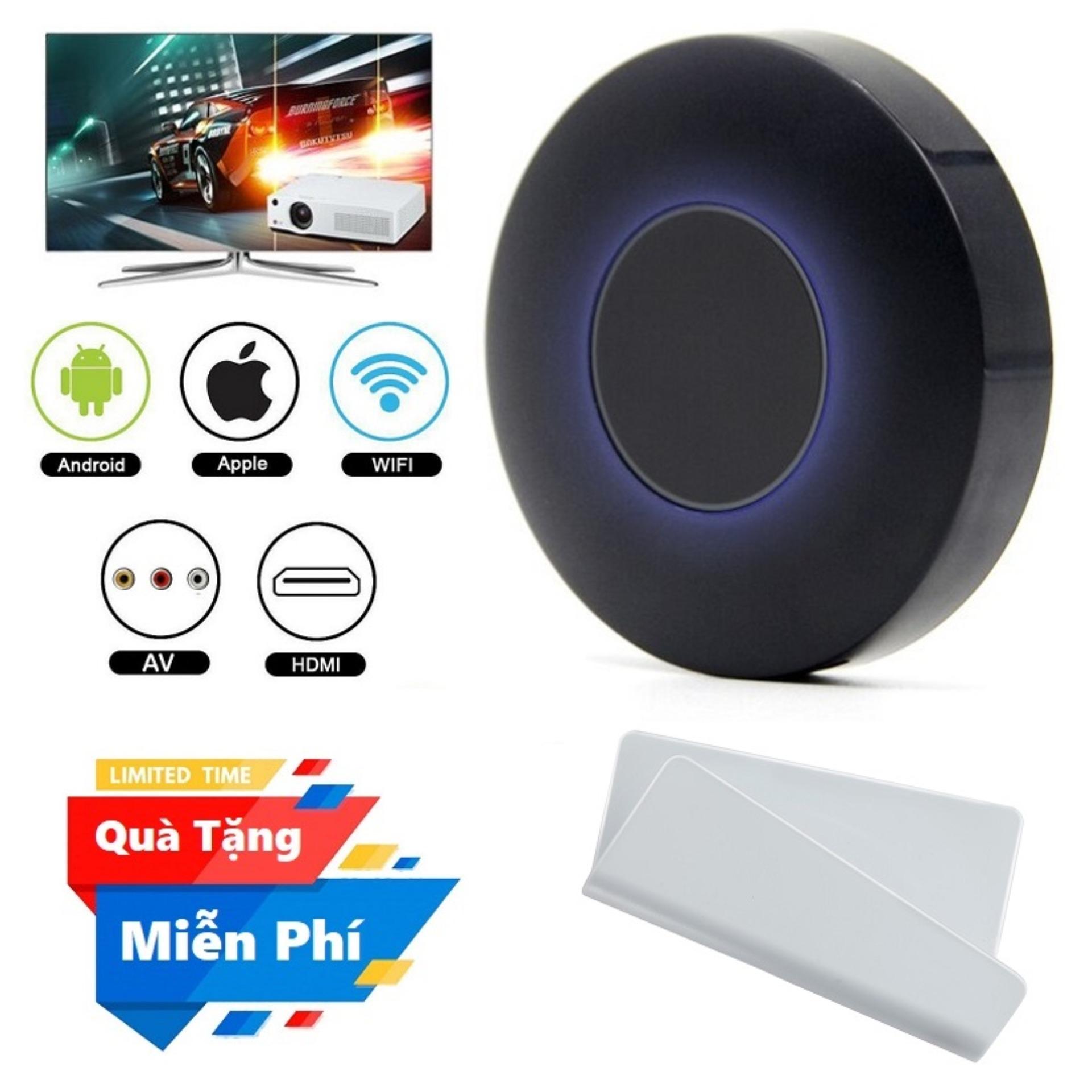 ( Quà tặng Giá đỡ điện thoại dán tường ) Thiết bị HDMI không dây Q1 Dongle hỗ trợ kết nối cổng AV - Wifi Display Dongle Q1 - HDMI Dongle Q1 hỗ trợ HDMI và AV trình chiếu từ Smartphone lên Tivi