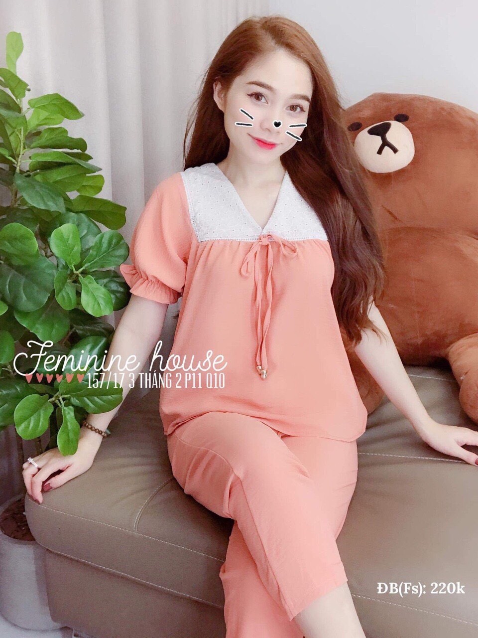 Đồ bộ mặc nhà kate lụa thắt dây nơ cực xinh cho nàng UTP