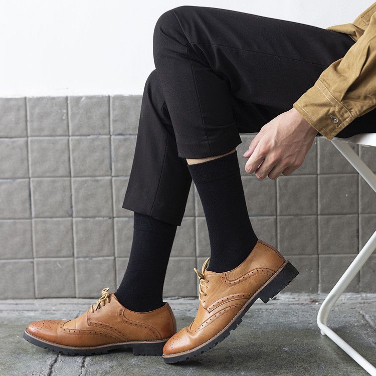 Tất Mang Giày Tây Vớ Nam Công Sở Họa Tiết Sọc Ca Rô Cổ Cao Chất Cotton Nhẹ Êm Và Khô Thoáng