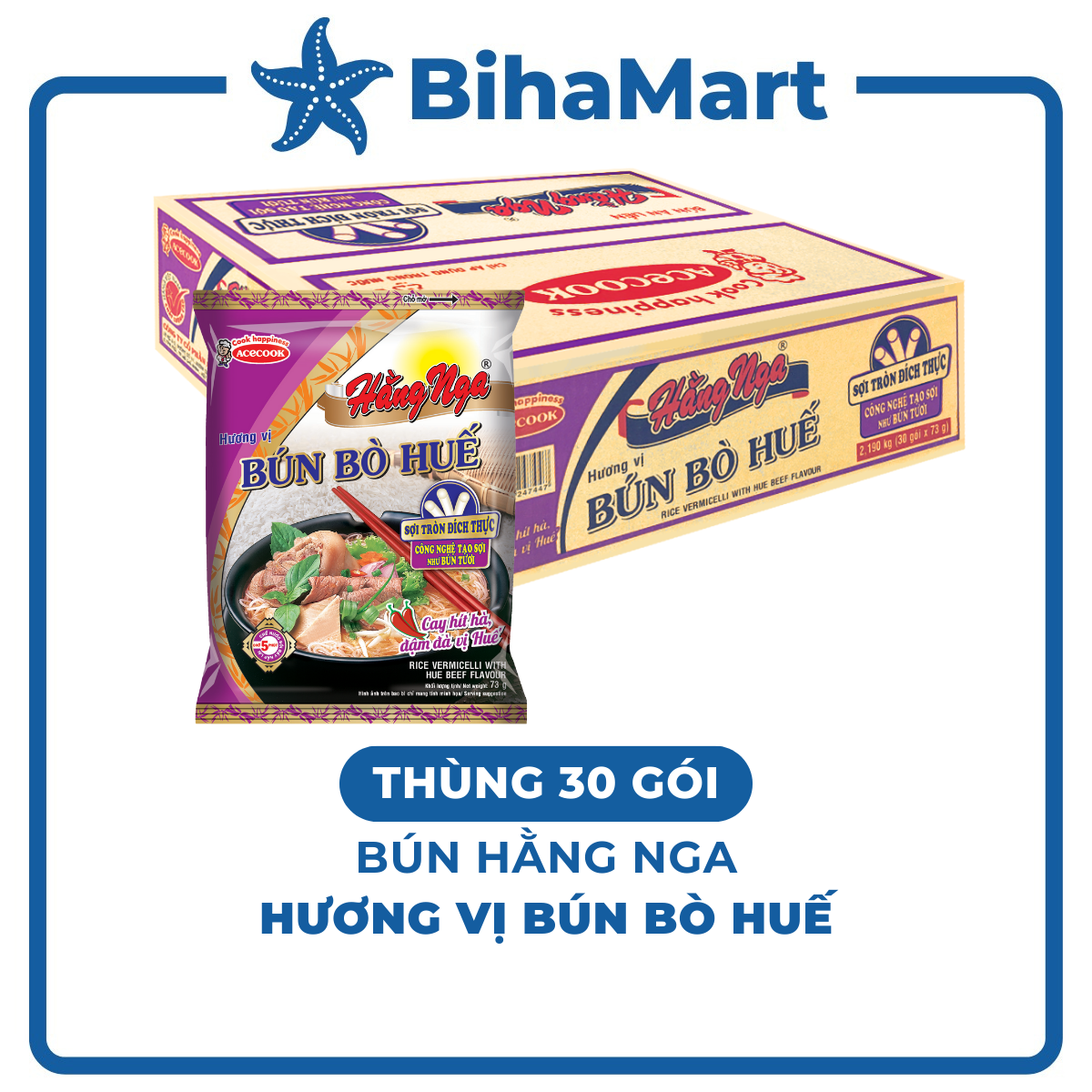 [THÙNG 30 GÓI] - ACECOOK - Bún bò Huế Hằng Nga, Hằng Nga Bún bò Huế, Bún Hằng Nga hương vị Bún bò Hu