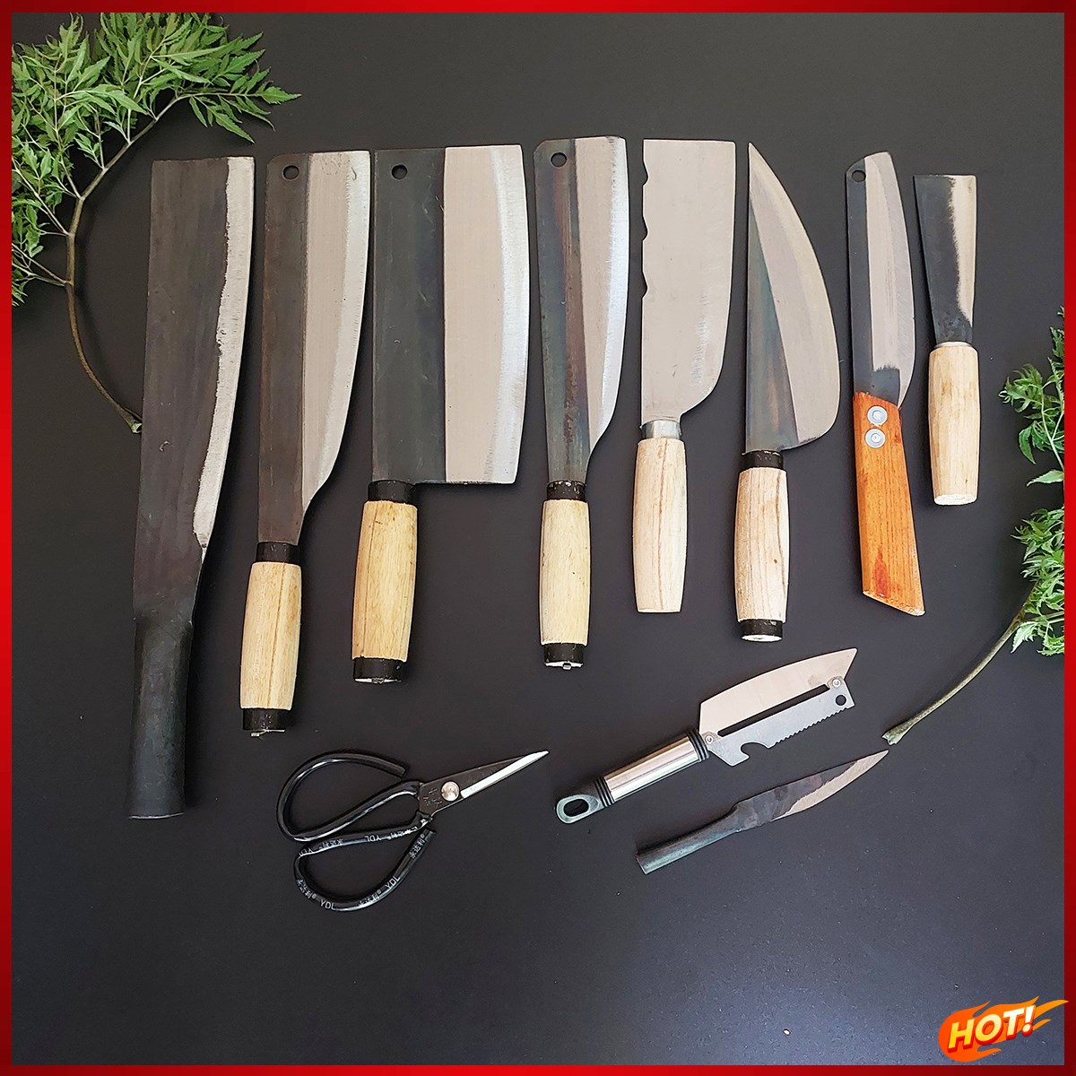 Bộ Dao 11 món Nhà Bếp Thép Tốt Làm Từ Chất Liệu Thép Tốt Độ Bền Cao, Đảm Bảo Độ Sắc Bén Tốt