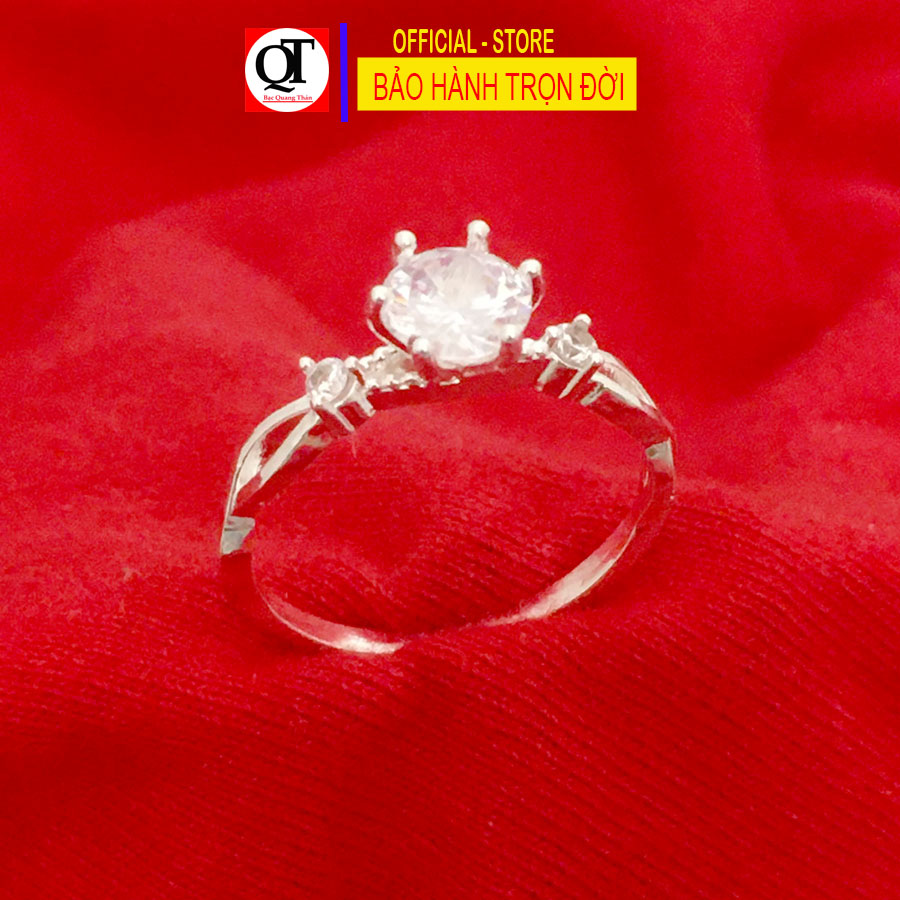 Nhẫn nữ bạc ta kiểu Hàn Quốc thân nhỏ ổ cao kết gắn đá rico cao cấp trang sức Bạc Quang Thản – QTNU74