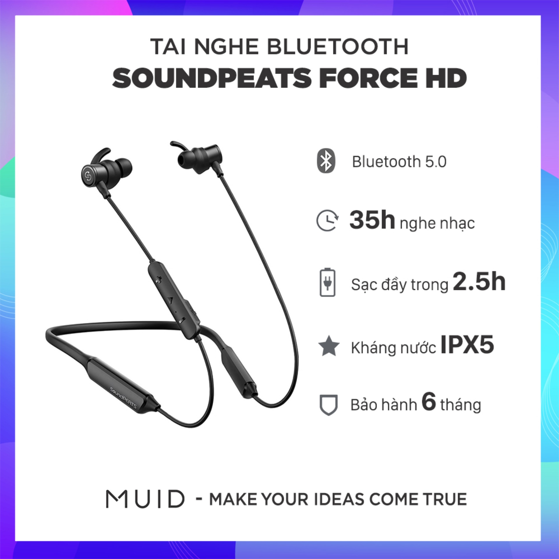 Tai nghe bluetooth choàng cổ thể thao soundpeats force hd chống nước ipx5