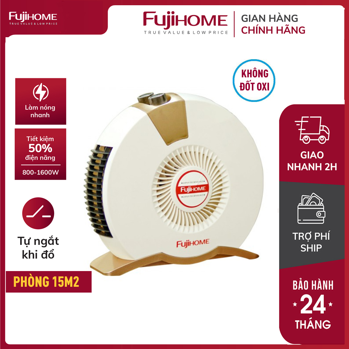 Quạt sưởi mini đối lưu nhập khẩu không khô da Fujihome FH-001, máy sưởi ấm điện tự ngắt , không phát sáng không đôt oxi - bảo hành 1 năm
