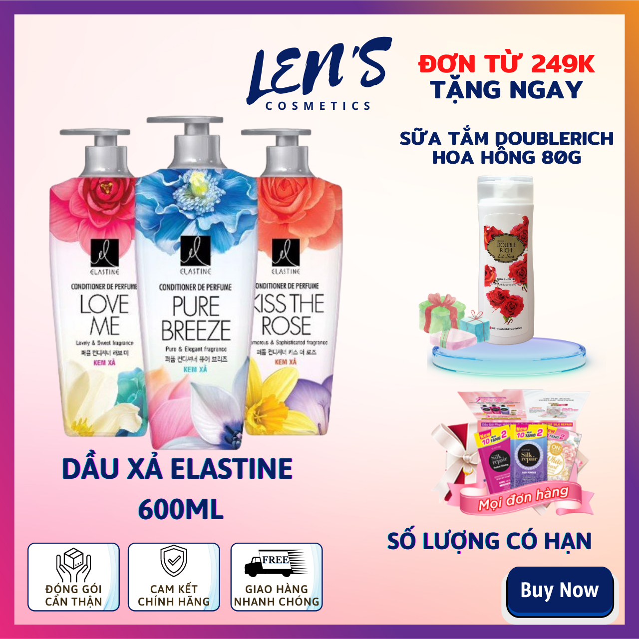 [TẶNG QUÀ ĐƠN TỪ 249K] Dầu Xả Elastine hương nước hoa - 3 mùi hương - 600ML - DATE XA