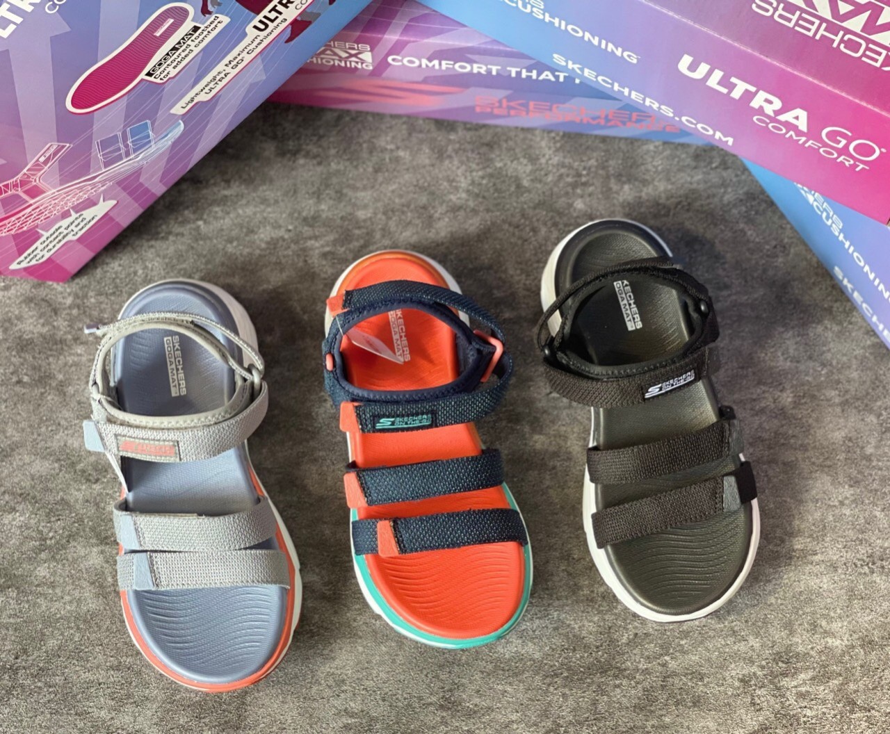 Giày sandal nữ skechers Max Cushioning Slay, hàng chuẩn nhà máy xuất xịn, quai dán 4 chiều