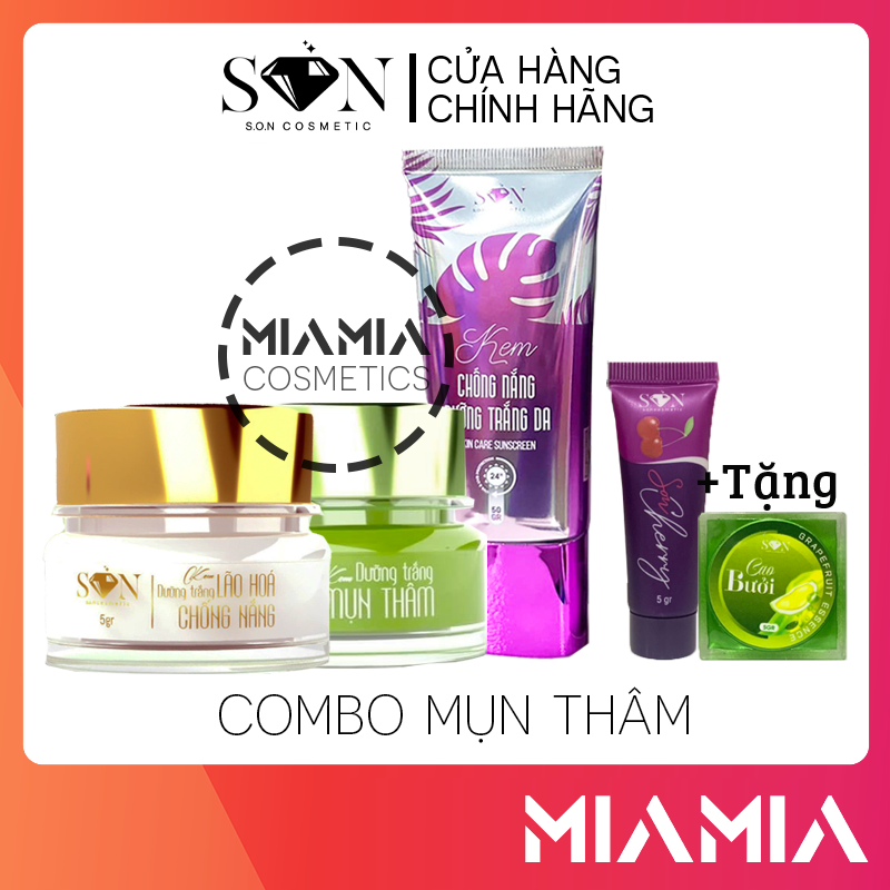 Combo face mụn thâm trắng xanh son cosmetic + kem chống nắng son cosmetic chính hãng