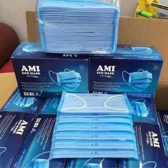 Hộp 50 chiếc khẩu trang ami màu xanh 4 lớp