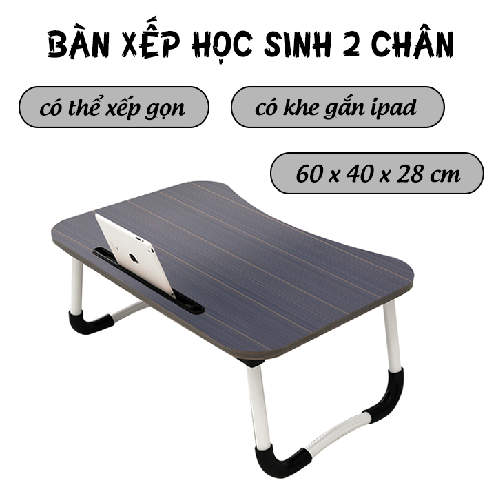 Bàn xếp học sinh 2 chân có khe gắn ipad, bàn gỗ ép chân bàn inox không gỉ, bàn học kích thước 60 x 40 x 28cm, bàn làm việc có khe gắn máy tính bảng
