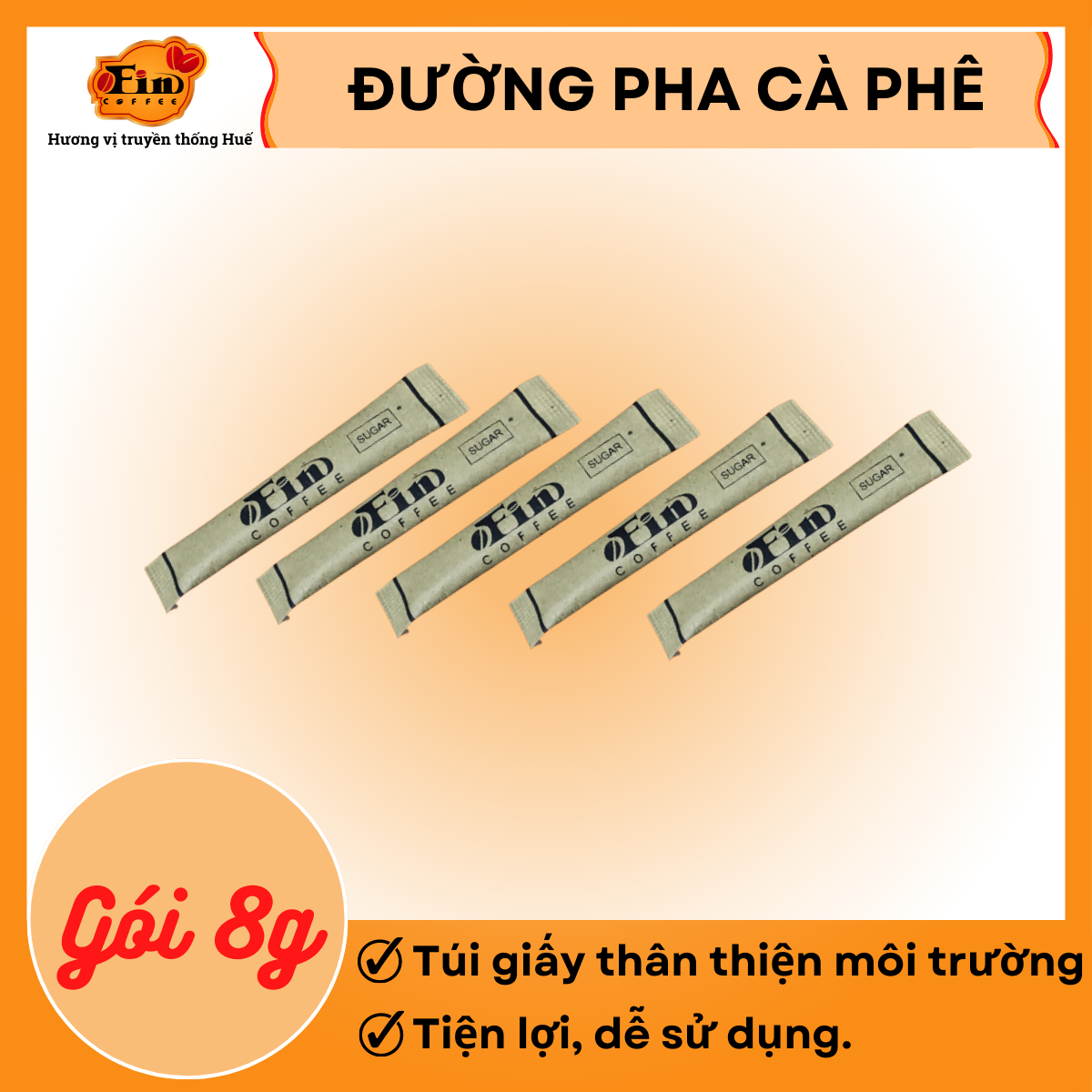 [Combo 5 gói đường], Đường gói nhỏ tiện lợi dùng uống cà phê, đường uống cà phê đường gói 8 gram thương hiệu Fin Coffee