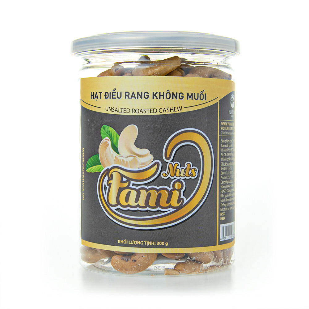 Hạt điều rang không muối hũ nắp nhôm 300g - fami nuts
