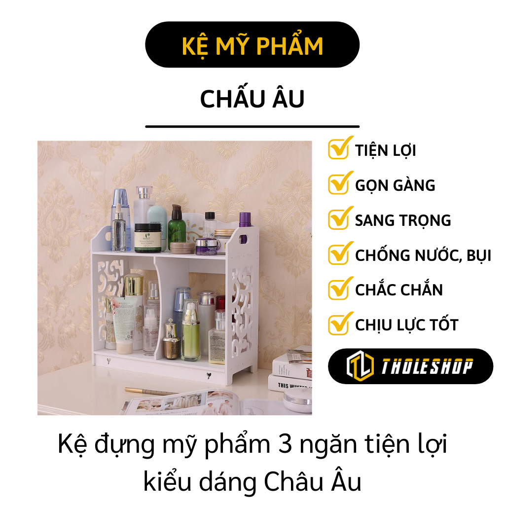 Kệ mỹ phẩm - Kệ đựng mỹ phẩm 3 ngăn tiện lợi kiểu dáng Châu Âu bắt mắt - Tủ đựng mỹ phẩm mini để bàn dễ thương