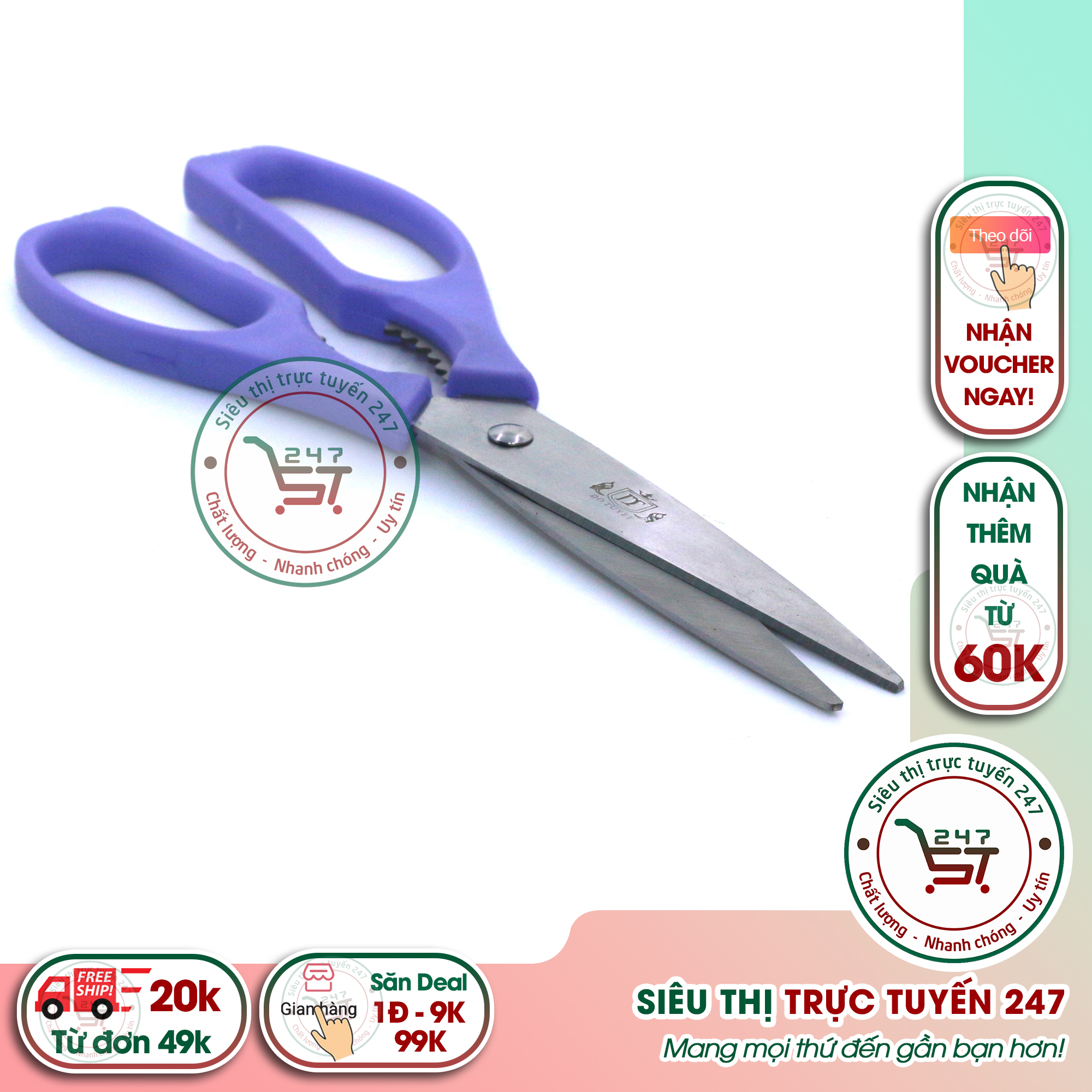Kéo cắt đa năng Tím cắt đồ thủ công cán có đồ kẹp càng cua là món dụng cụ nhà bếp tiện lợi cho chị em nội trợ