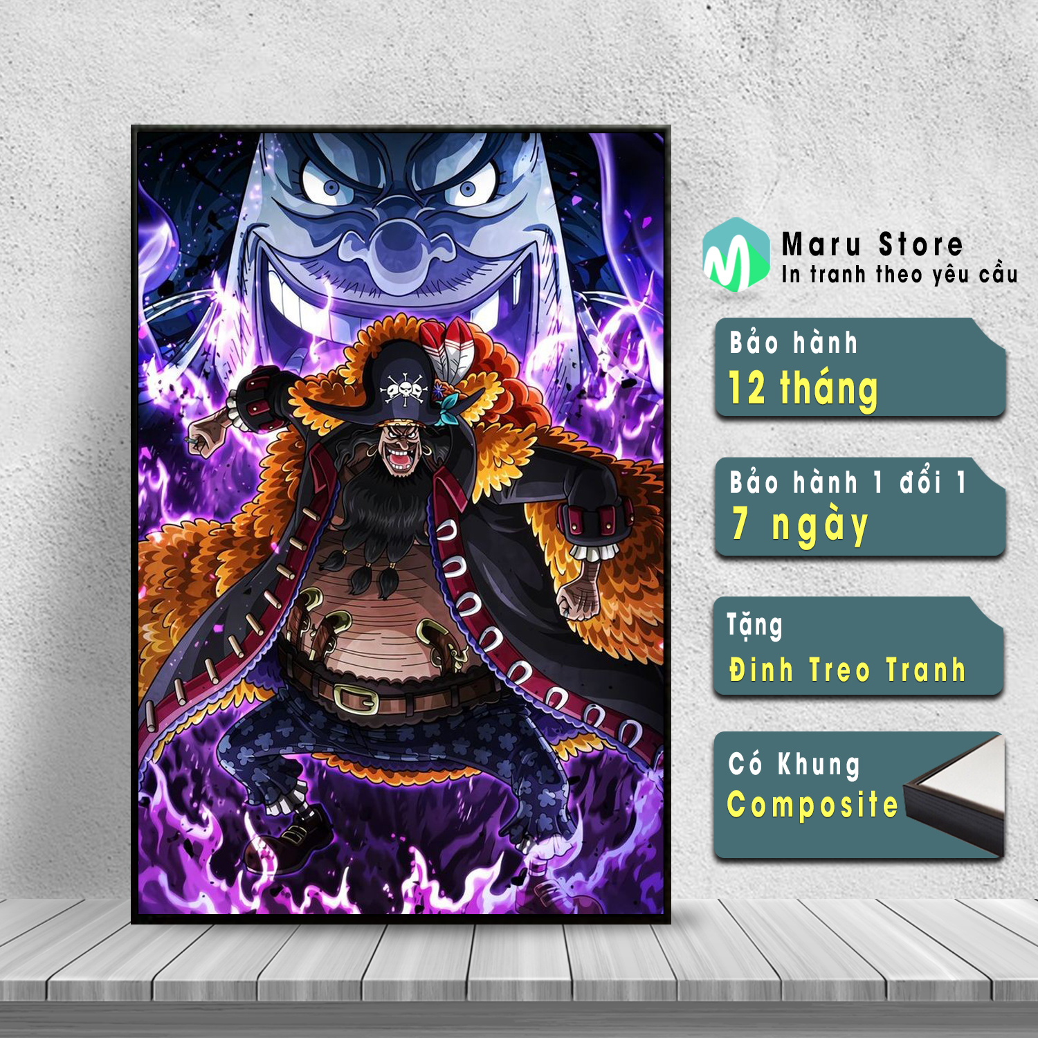 Tranh One Piece Treo Tường Râu Đen Tranh Canvas Có Khung Composite