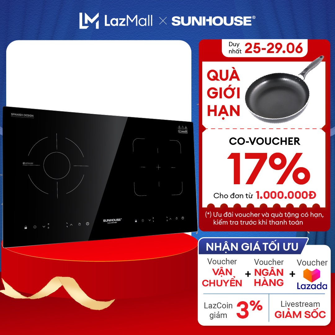 Bếp đôi điện từ hồng ngoại Sunhouse  DBTHSHB9104 - Công suất mạnh - Tiết kiệm điện - Bảo hành