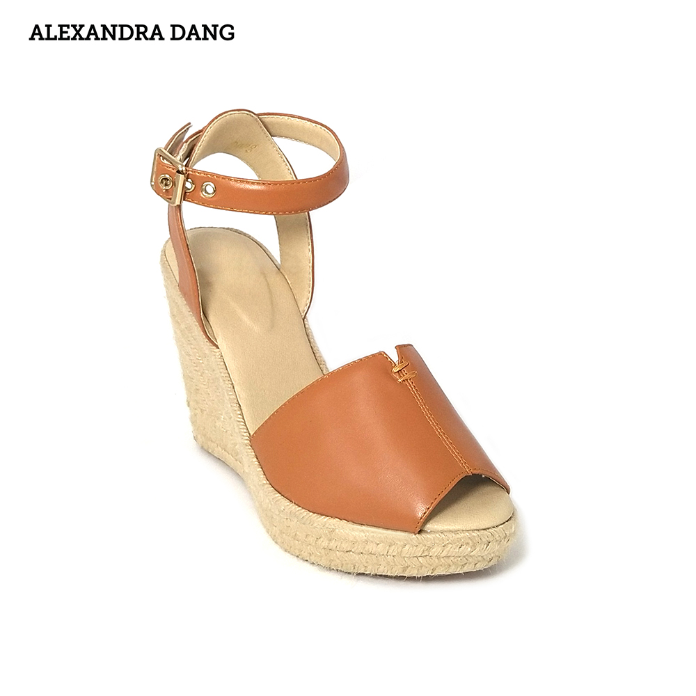 Giày Sandal Da Đế Xuồng Bọc Cói AD màu nâu