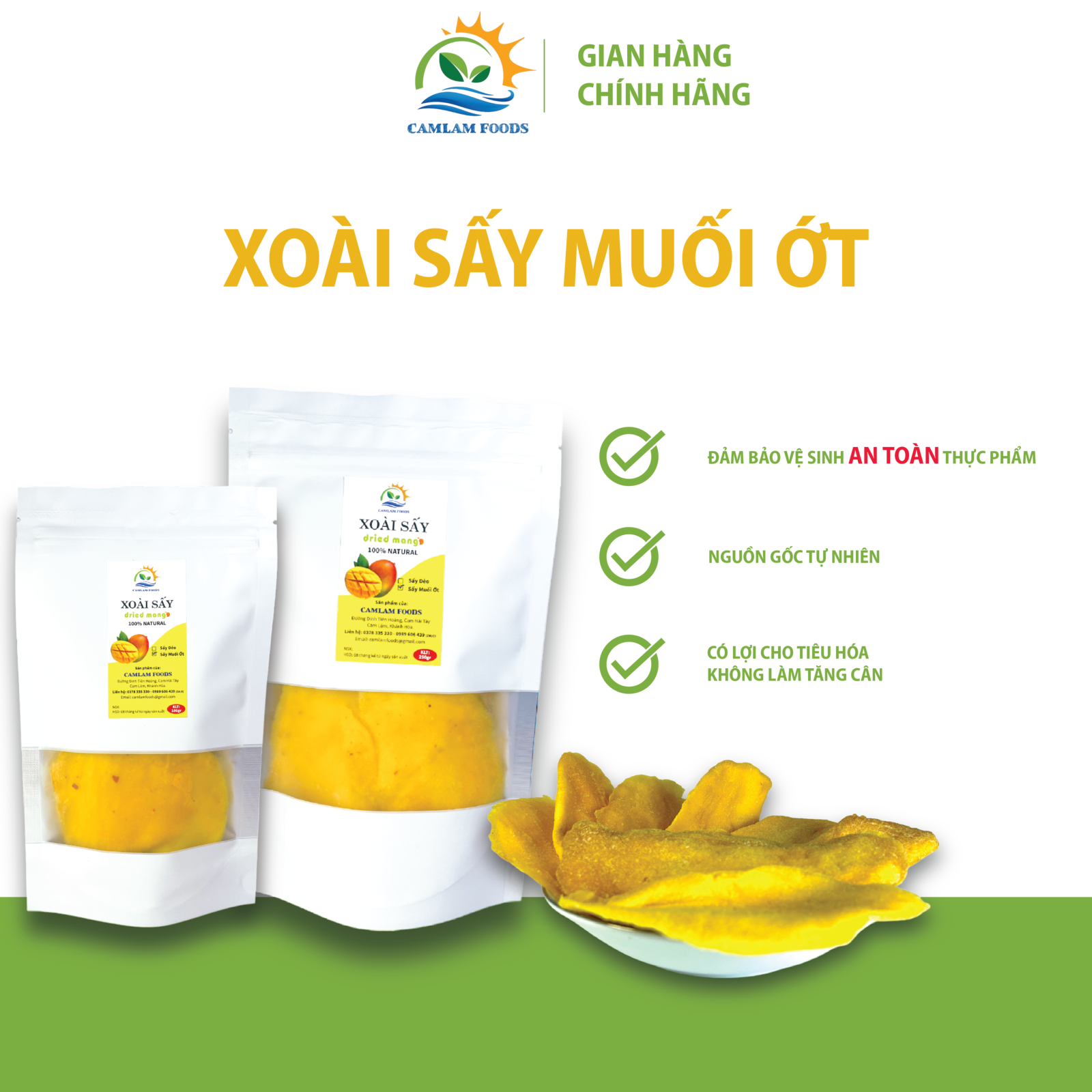 Túi zip 250gr/100gr - xoài sấy dẻo muối ớt - cam lâm foods