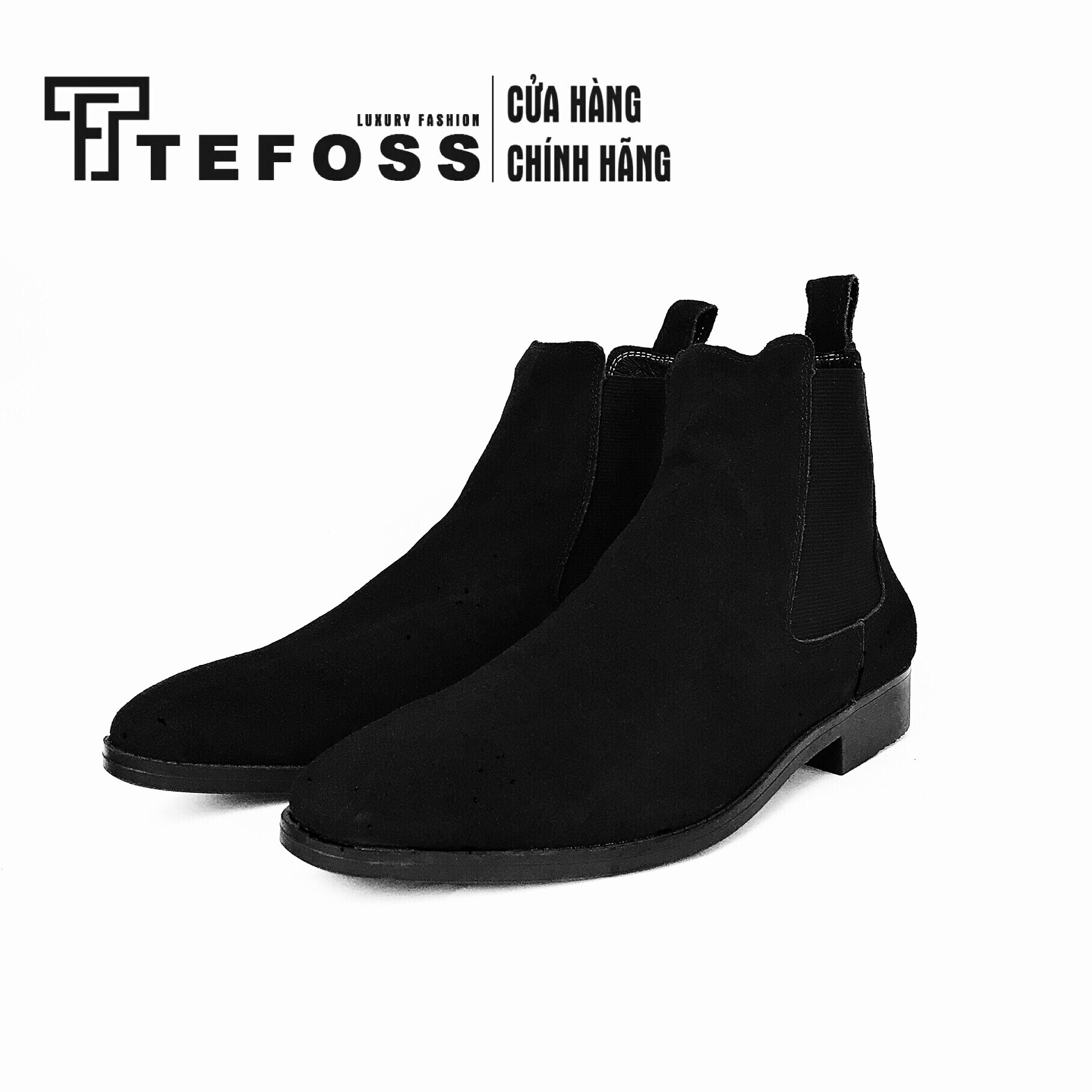 Giày Chelsea Boots Cổ Cao Da Bò Thật Tefoss HT350 - Màu Đen