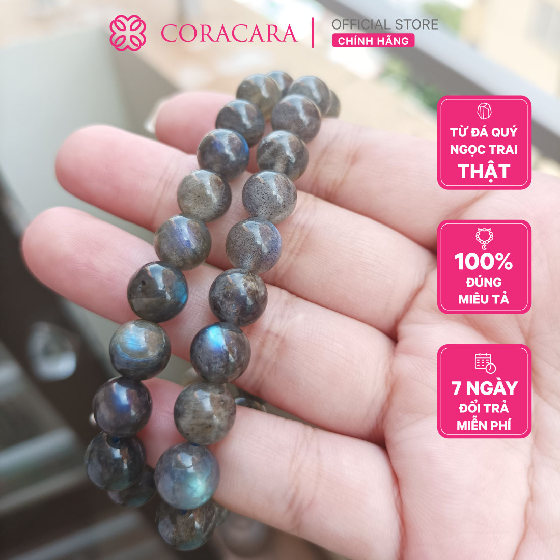 Vòng Tay Chuỗi Đá Xà Cừ Hắc Nguyệt Quang - Labradorite Bracelet