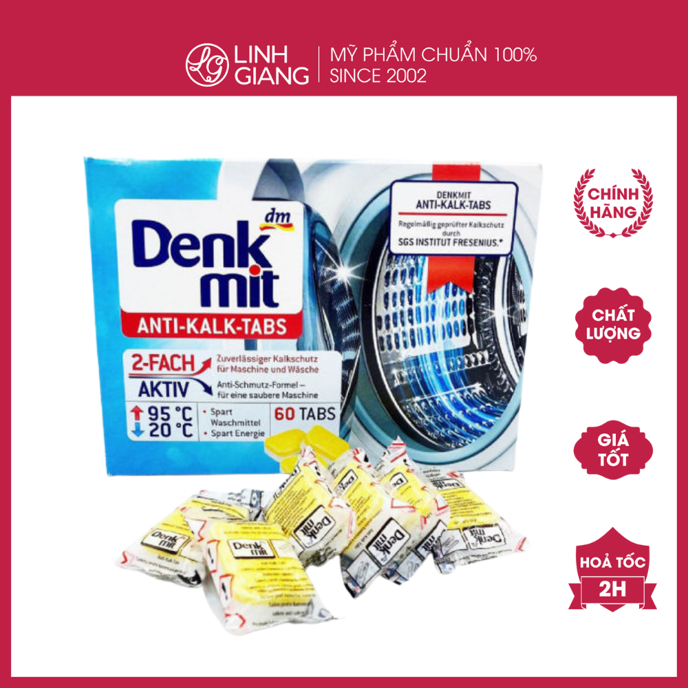 Viên tẩy lồng máy giặt Denkmit Anti Kalk Tabs nội địa Đức hộp 60 viên Linh Giang chính hãng